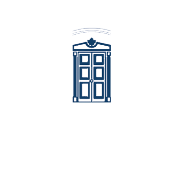 A blue and white logo of the tardis.