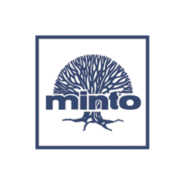A blue and white tree with the word minto underneath it.